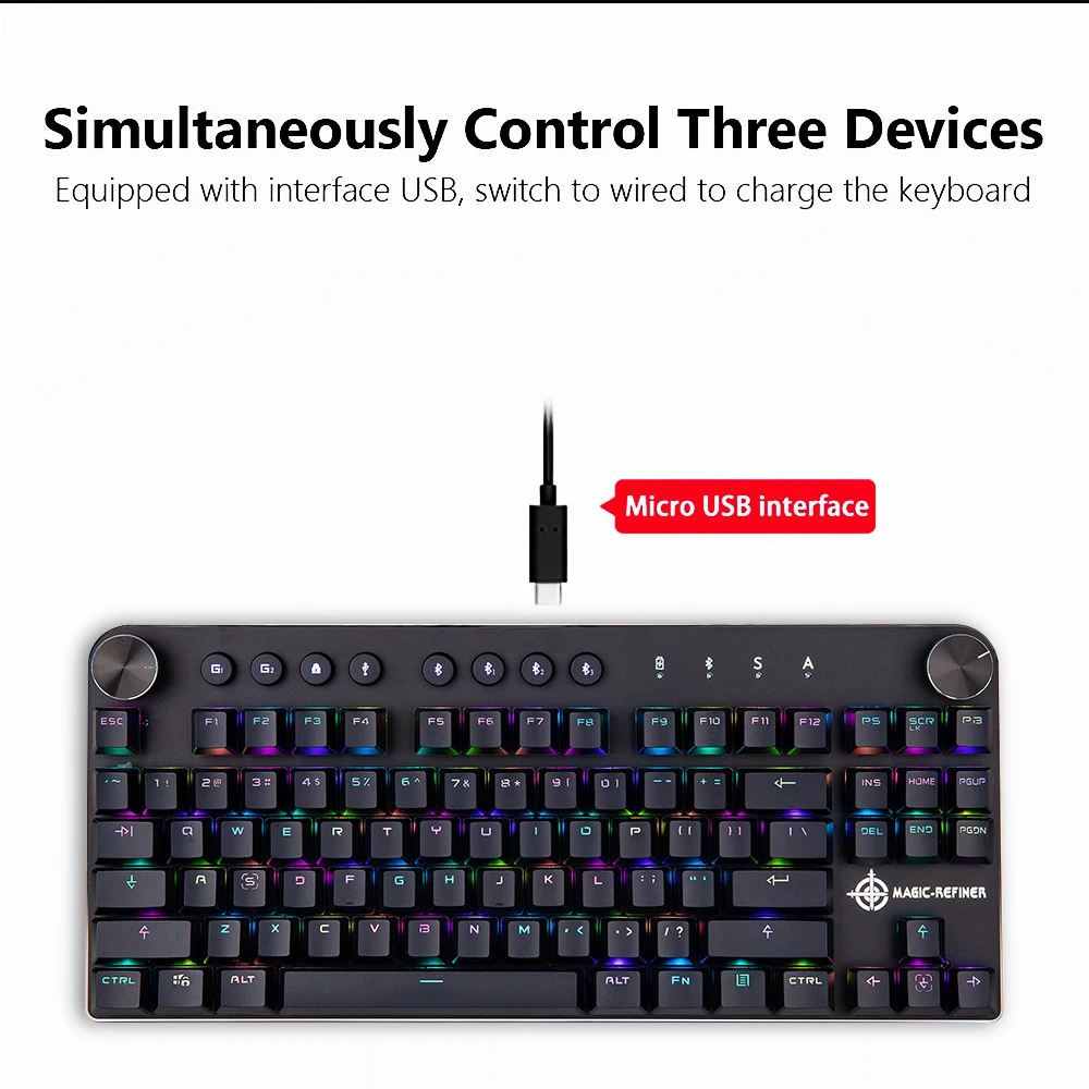 Механическая игровая клавиатура MAGIC REFINER MK11 проводная USB и беспроводная BT 3 0 RGB