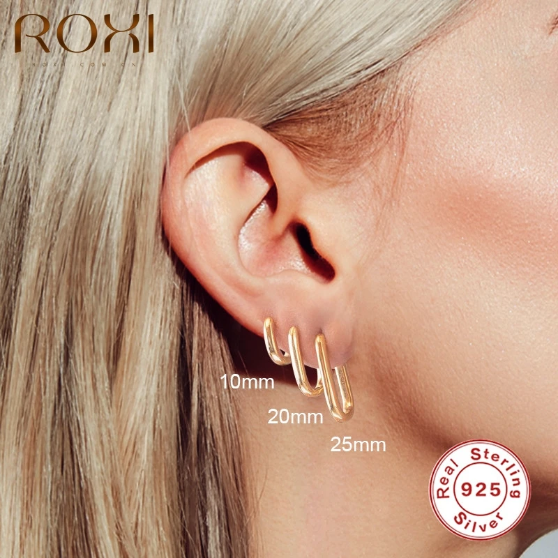 ROXI 10/20/25 мм Гладкая U-Форма серьги для женщин 925 стерлингового серебра