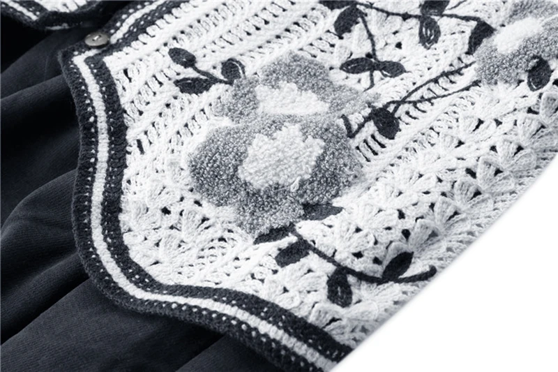 

Women Vintage Embroidered Pleated Dress New Stand Collar Long Sleeve Loose Fit Fashion Tide Spring Autumn 2021 C971