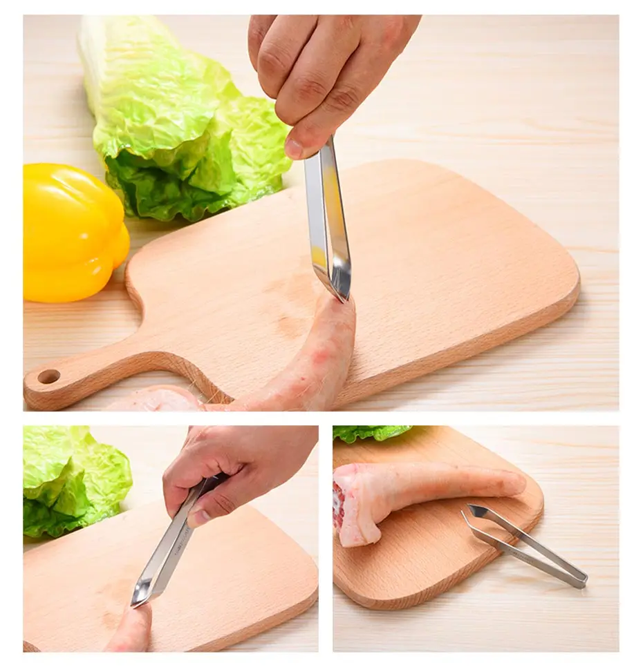 Omife Stainless Steel Fish Bone Tweezers Remover Salmon Fishing Bones Knife Pincer Puller Tongs Pick-Up Seafood Tool Crackers