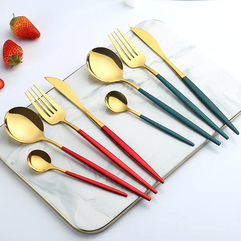 Jual Kit Set Sendok Hitam Emas Baja Nirkarat Hadiah Perjalanan Set Sendok Garpu Makan Set Sendok Garpu Meja Peralatan Dapur DL6DCS