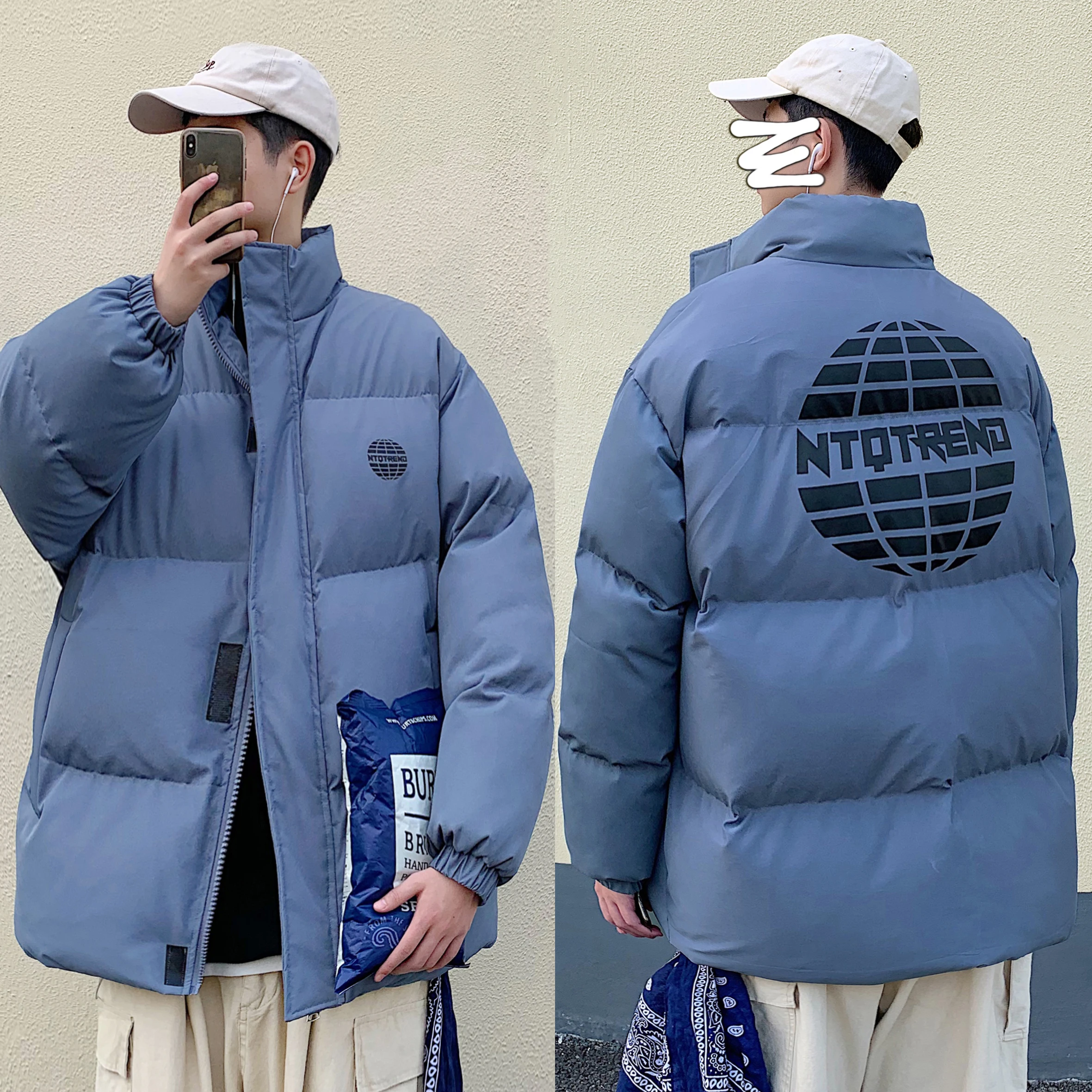 

2021New Men's Winter Jackets Print Thick Warm Windbreaker Street Wear Parka Solid Color Fashion Stand Collar Cotton Padded Jacke