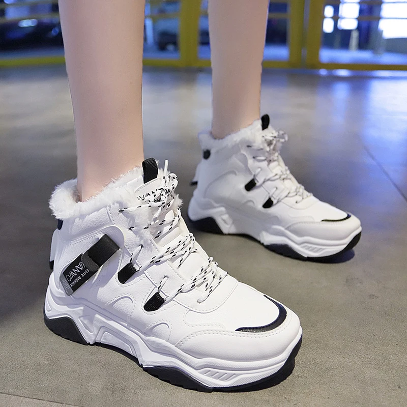 Rimocy/белые кроссовки женская зимняя теплая обувь женские удобные плюшевые на