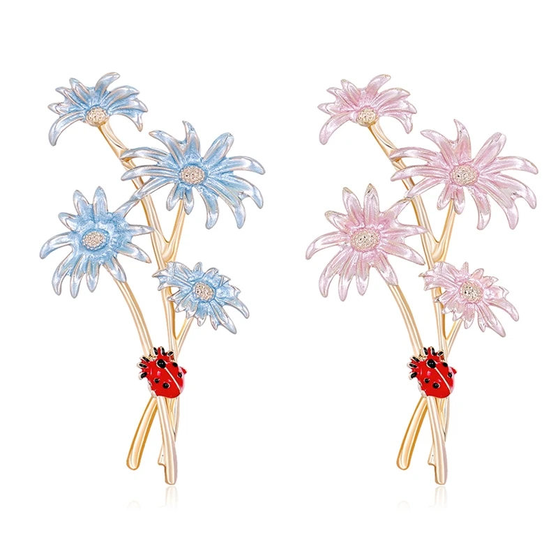 New Arrival Enamel Pink Blue Flower Brooches For Women Animal Ladybug Insect Plant Brooch Suit Lapel Pins Jewelry