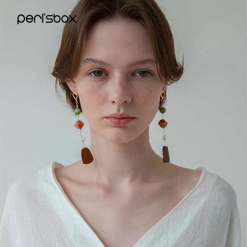 2019 модные длинные висячие серьги Peri'sBox с разными камнями разноцветные