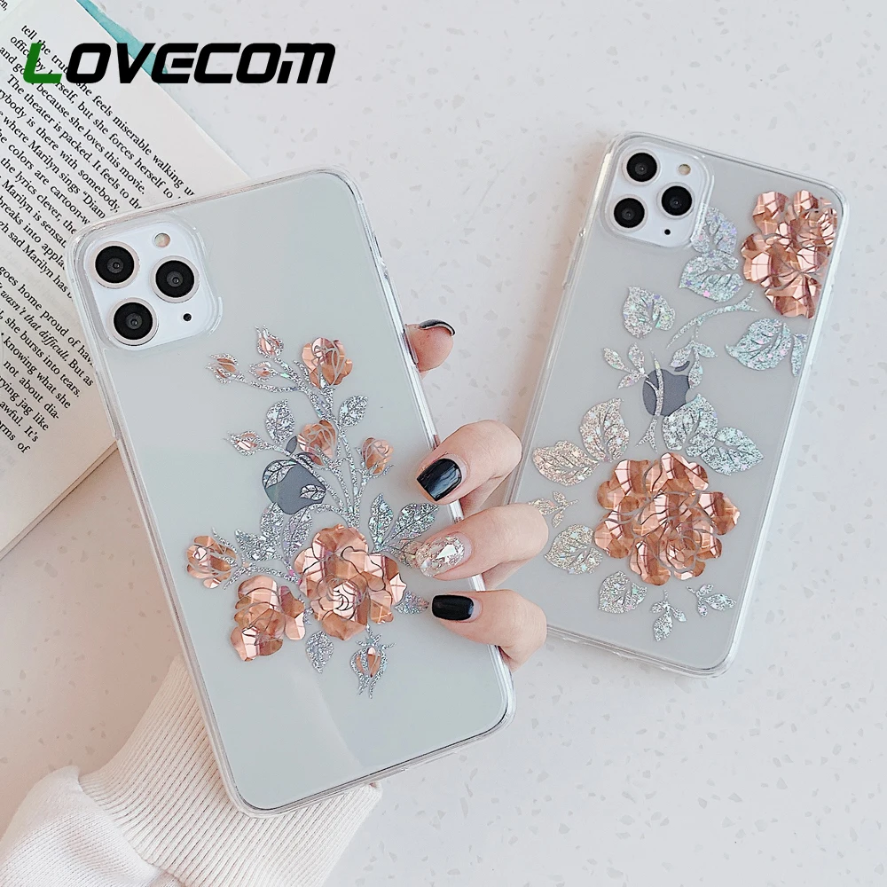 Чехол для телефона iPhone 11 Pro Max мягкий прозрачный чехол IMD с розовыми цветами