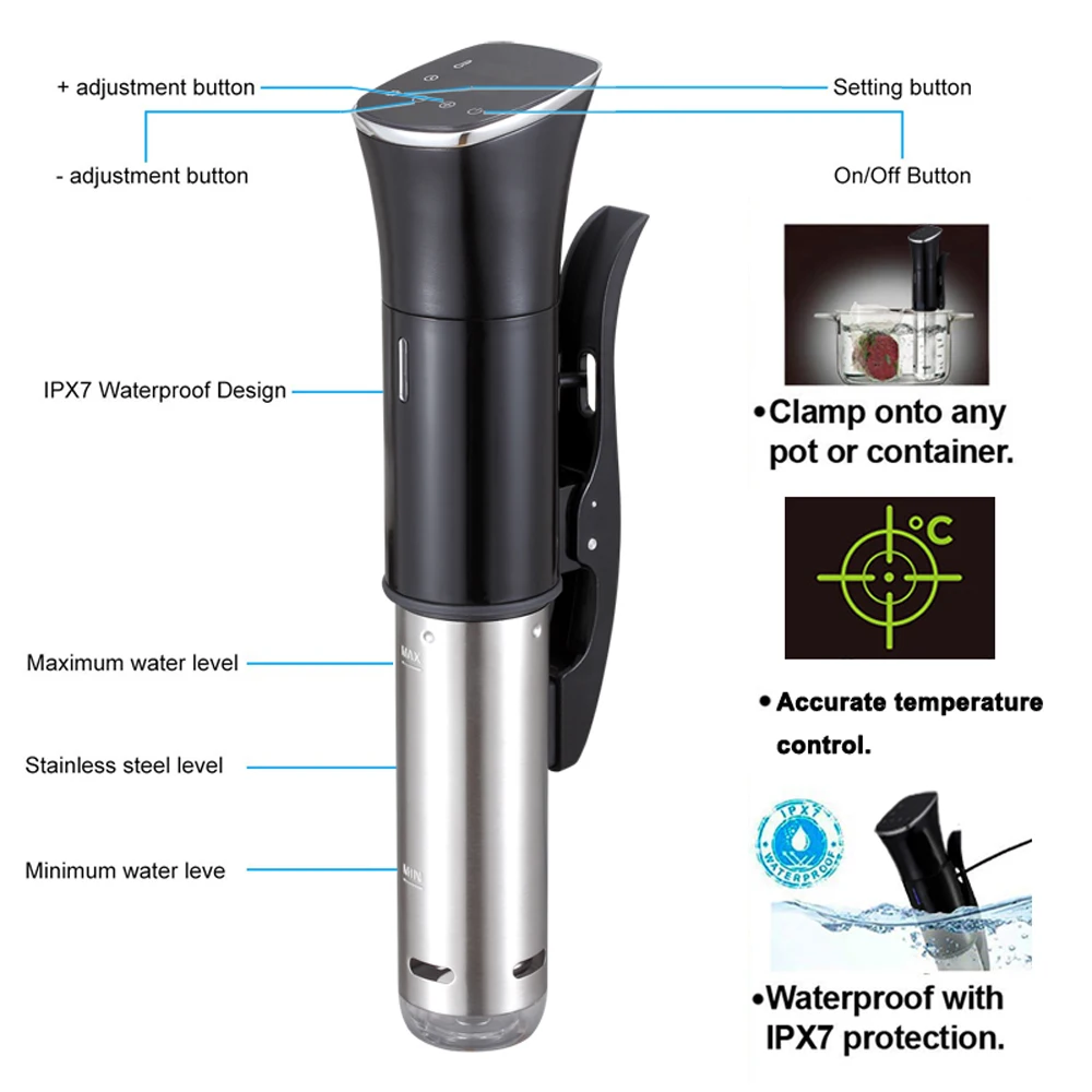 Кухонная вакуумная медленная Sous Vide плита для готовки 1800 Вт из нержавеющей стали мощный циркулятор с ЖК-цифровым дисплеем