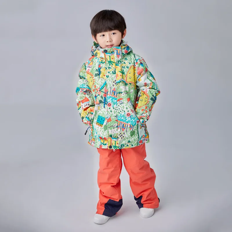 Детский слитный лыжный костюм для сноуборда и снегохода зимний мальчиков