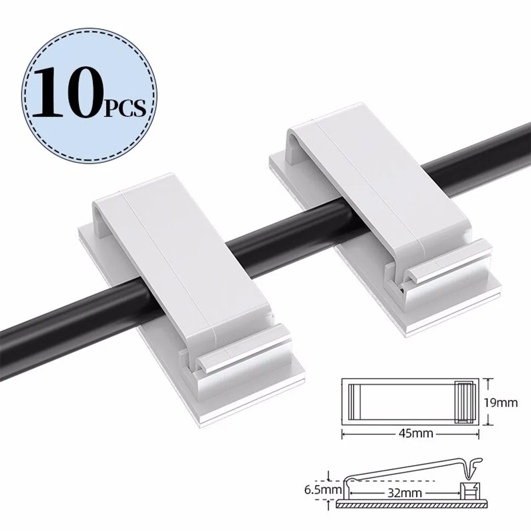 

10* Cable Management Clip 19*11.4*45mm Wall Home Office Wire Organisers Fasteners Surface Cable Management Clip