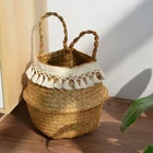Плетеная корзина из макраме в скандинавском стиле, корзины для хранения белья водоросли Плетеный, корзина для хранения тканых растений