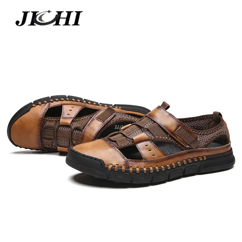 Сандалии мужские из натуральной кожи Повседневная пляжная обувь мягкая подошва