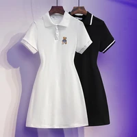 mm spot large size ladies fat sister college wind polo black dress skirt embroidery minus age new summer dresses