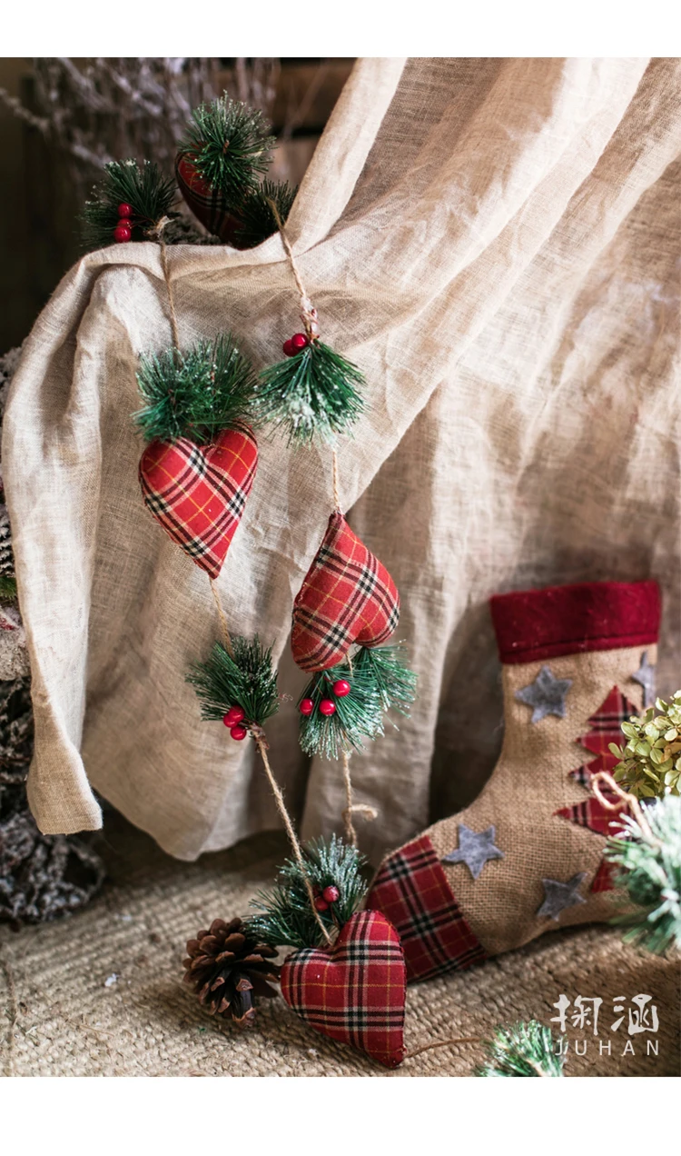 Тканевый клетчатый декоративный шнурок со звездами рождественское подвесное