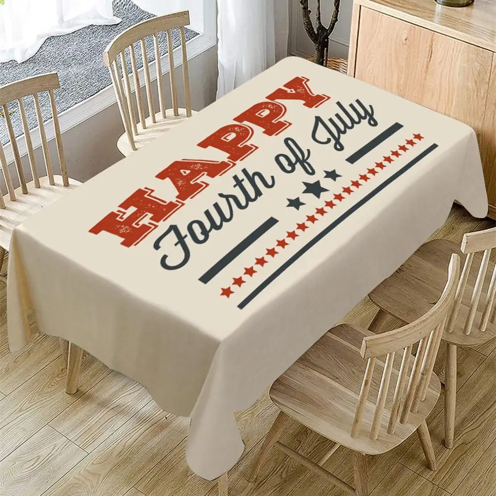 

American Independence Day Tablecloth Freedom Equality Waterproof Oilproof Rectangular Table Cloth for Banquet Dining Wedding