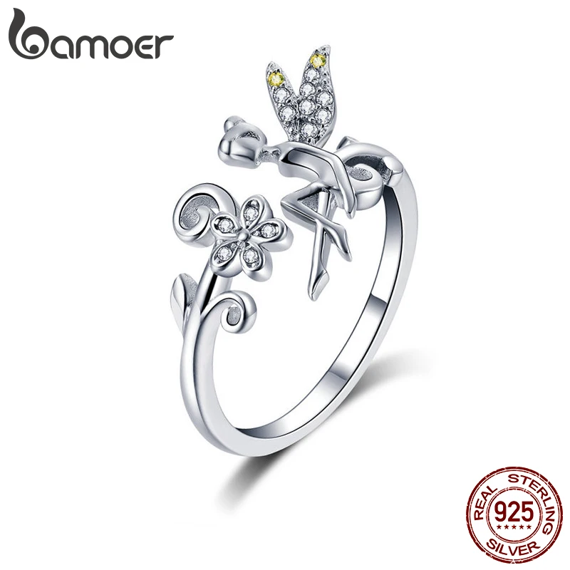Серебряное кольцо BAMOER GAR025 волшебные крылья цветы растения регулируемые кольца