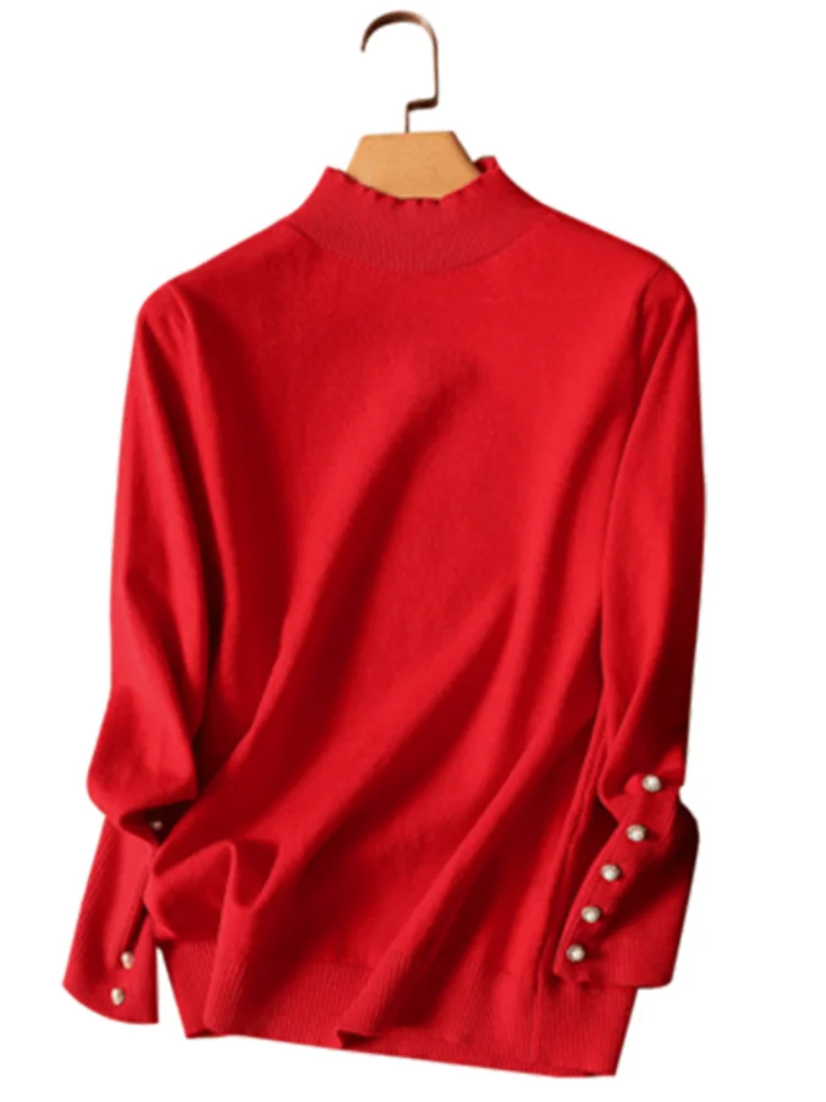 Женский трикотажный пуловер однотонный с высоким воротником 2021 | Женская одежда