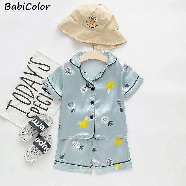 

Детская блузка с короткими рукавами топы + шорты, одежда для сна, пижамы детская одежда пижамные комплекты для малышей комплект одежды с рис...