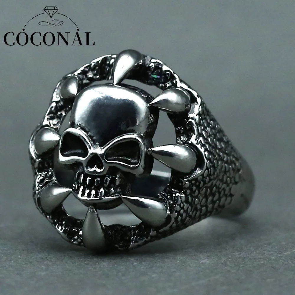 

COCONAL Retro Gothic Style Ghost Claw Skull Ring Punk Hip Hop Silver Color Alloy Personality Design Creative Ring Accessories