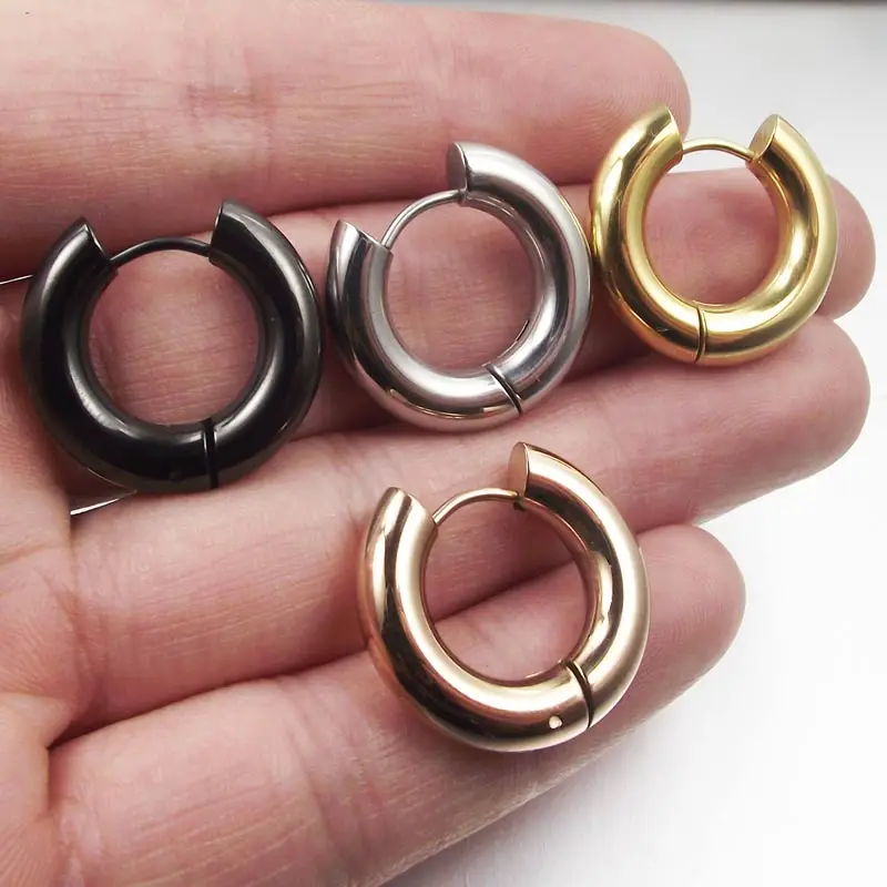 Men's punk earrings gold round charm stainless steel hoop titanium hollow Bricos | Украшения и аксессуары