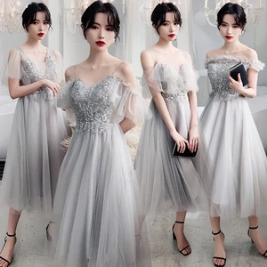 Bridesmaids Dresses Illusion Short A-Line V-Neck Sequined Embroidery Lace Tulle Off The Shoulder Women Wedding Party Dress E060 Bridesmaids Dresses Illusion Short A-Line V-Neck Sequined Embroidery Lace Tulle Off The Shoulder Women Wedding Party Dress E060