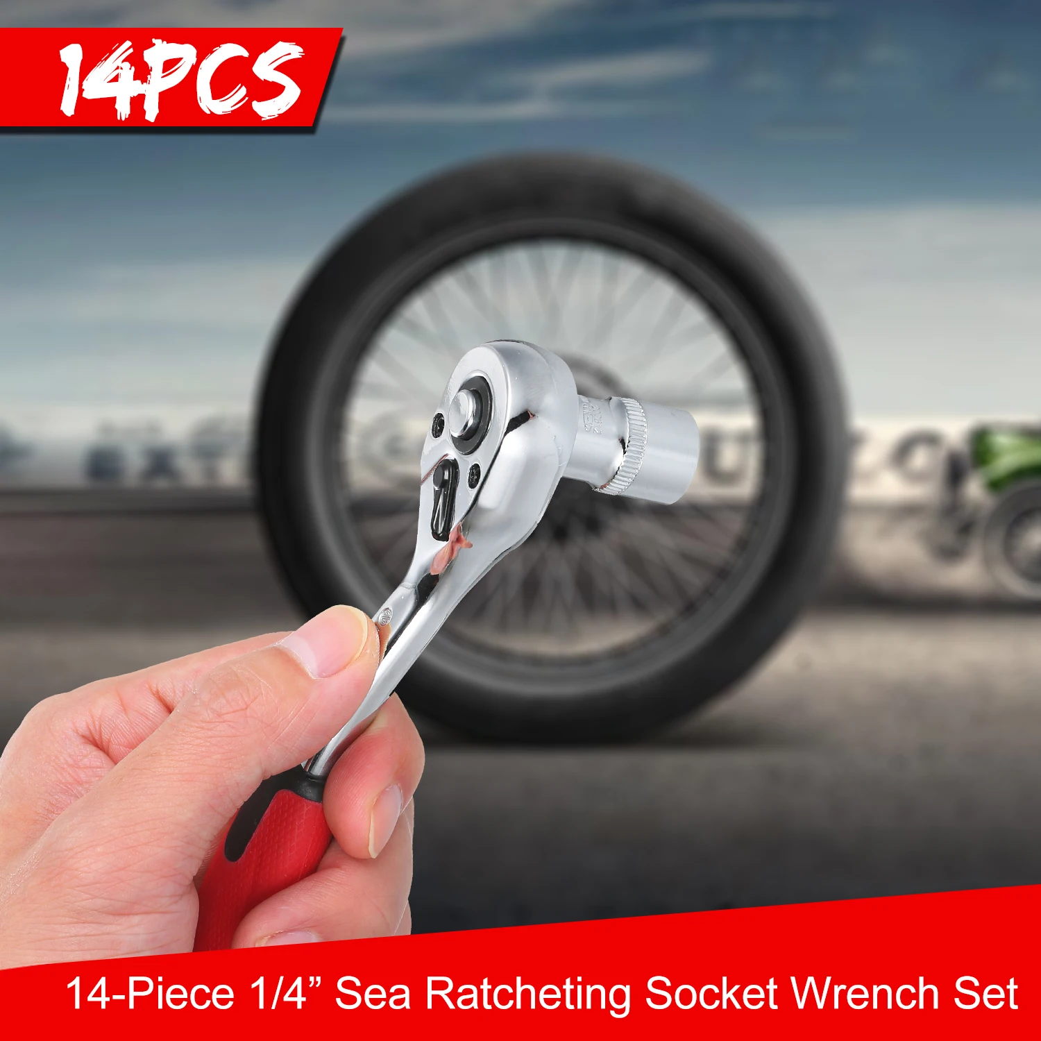 

Ratcheting Socket Wrench Set Quick Release Reversible Ratchet Handle Swappable Spanners 2-Inch Extension Bar with Hanging Rack