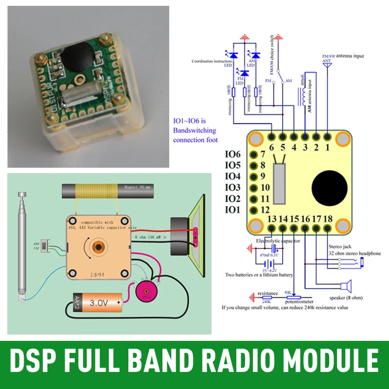 DSP Полнодиапазонный радиомодуль FM 56-108 МГц стерео/ТВ Звук/MW/SW приемный модуль AM