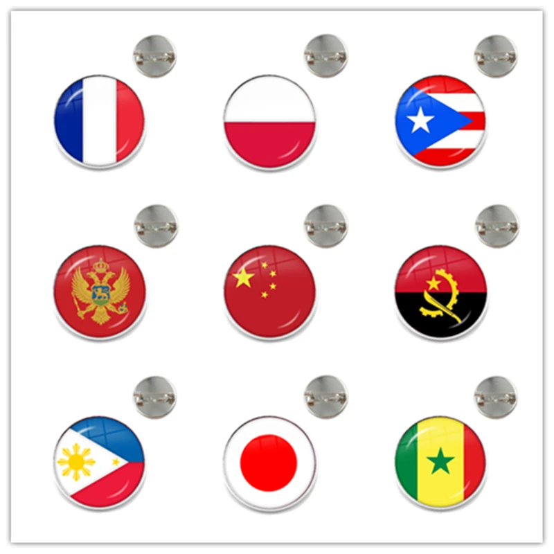 National Flag Brooches France Poland Puerto Rico Montenegro China Angola Senegal Philippines Japan Collar Pins For Women Men