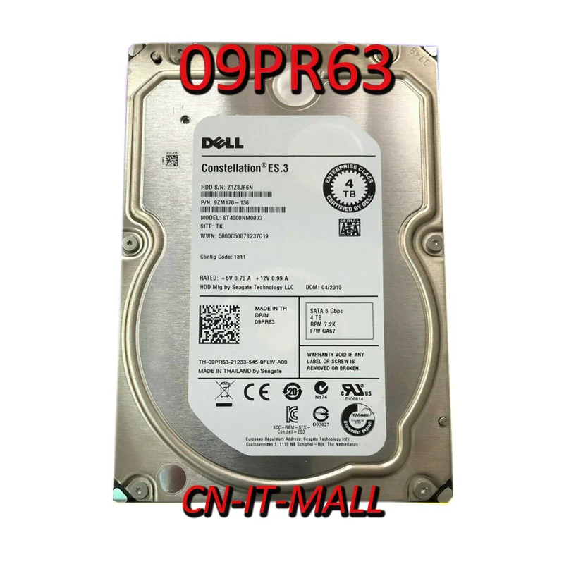 

New 09PR63 0THGNN ST4000NM0033 4TB 7200 RPM 128MB Cache SATA 6Gb/s 3.5" Internal Hard Drive