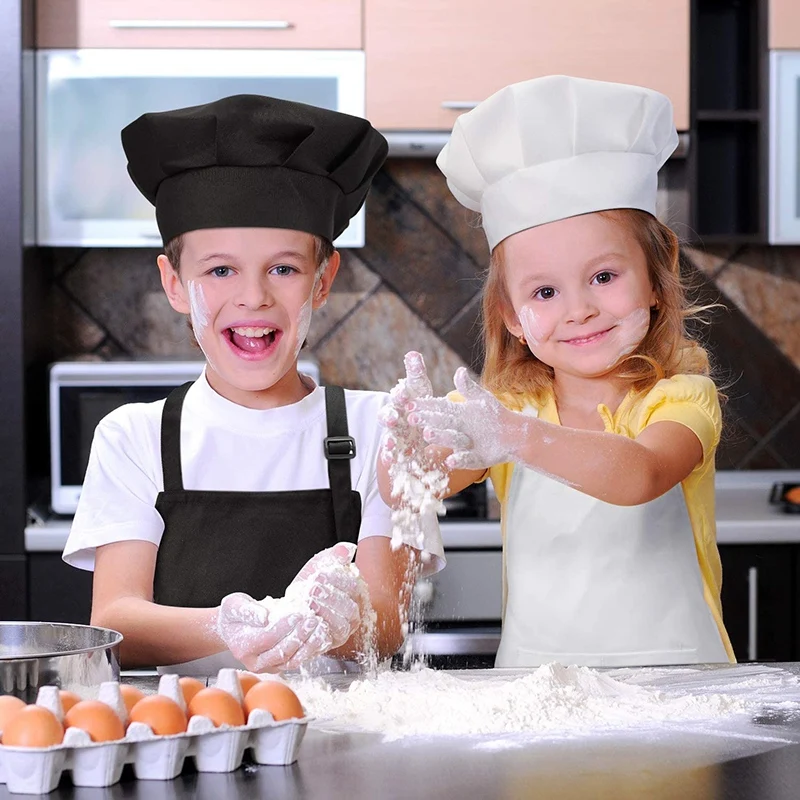 

6PCS Children's Chef Hat Apron Set, Adjustable Size, with 2 Pockets, Kitchen Cooking and Baking Clothing