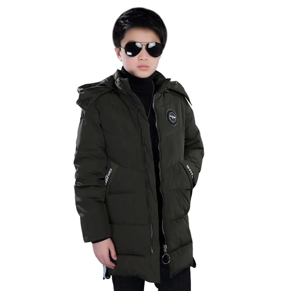 

Padded Outerwear for Teen Puffer Jackets Solid Down Coats Boys Winter Clothes Overcoat with Detachable Hat Thicken Warm Tops