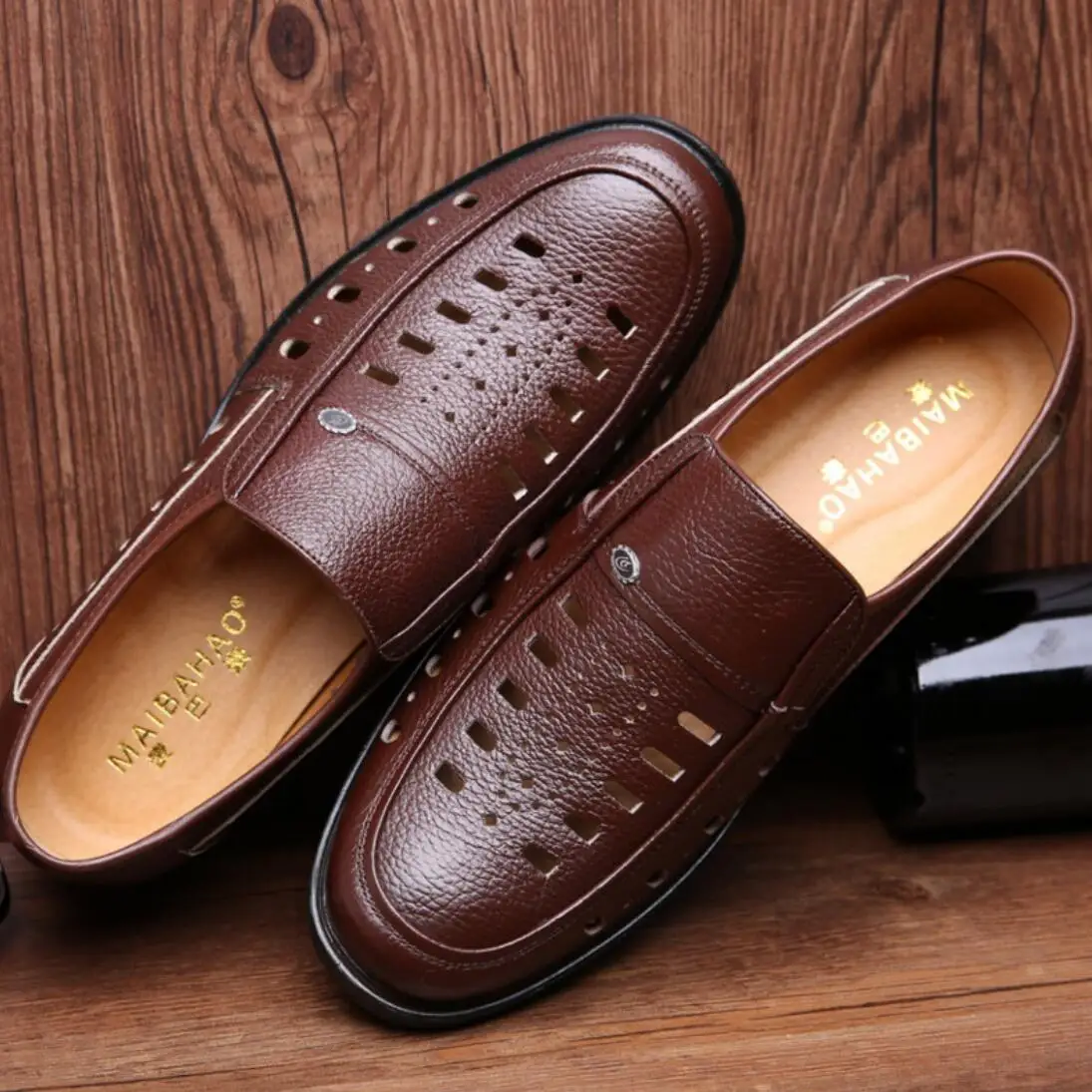 Мужские кожаные босоножки Koovan летние мужские сандалии кожаная Рабочая обувь с