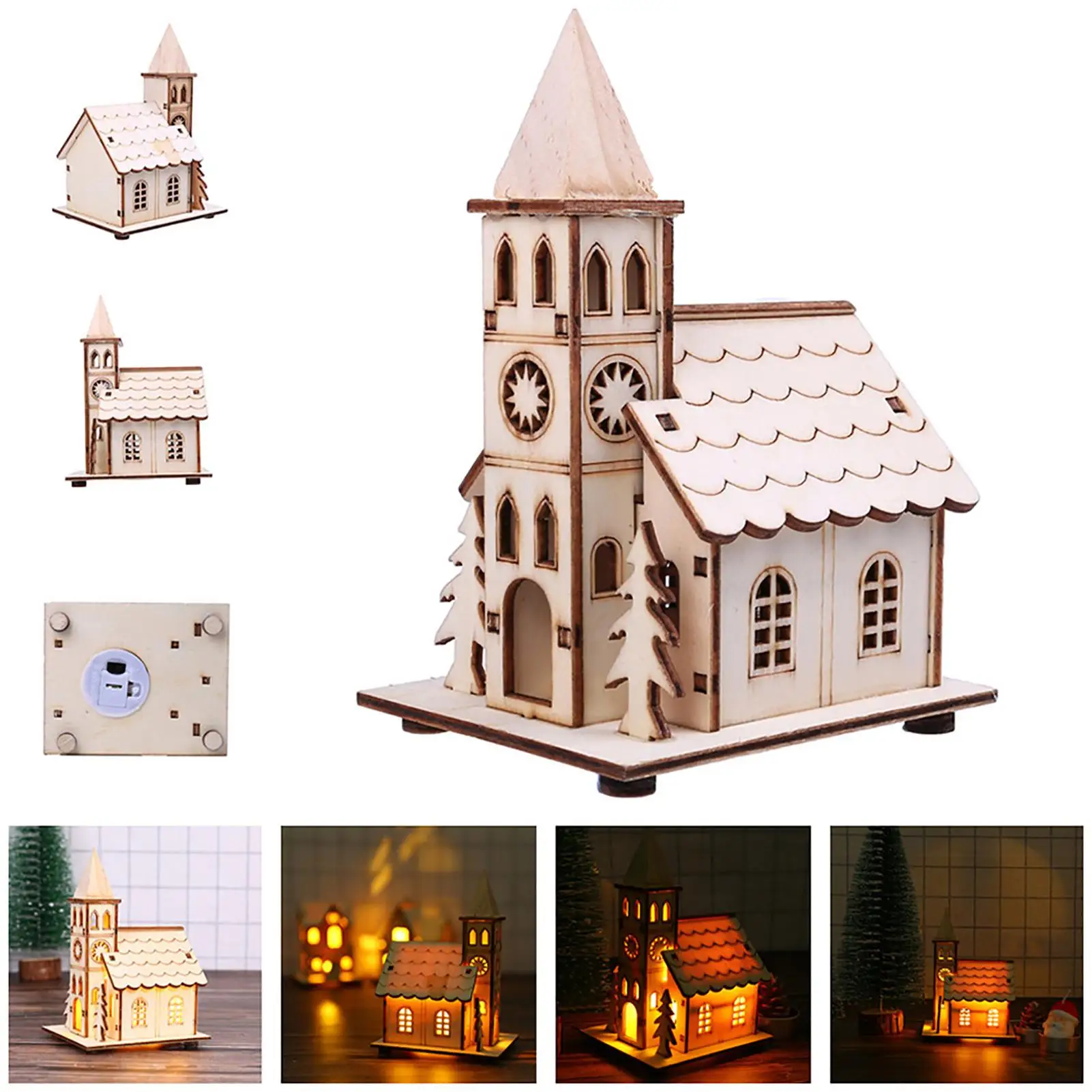 

HOT SALES！！！New Arrival Wooden House Luminous Log Cabin Church Home Ornament Festival Party Decoration
