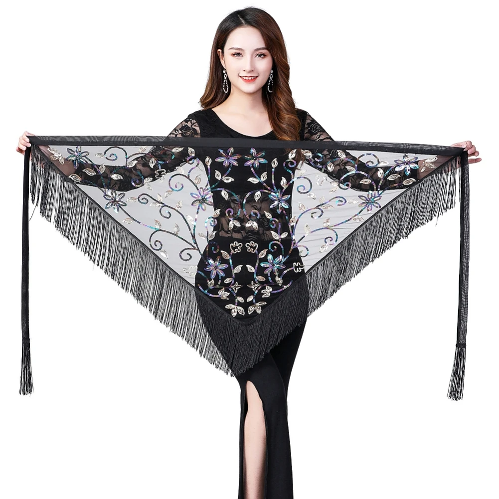 

Women Belly dance Hip Scarf Lace Shawl Hip Triangle Towel Belly Dance Hip Triangular Bandag Latin Dance Tassel Hip Fringed Scarf