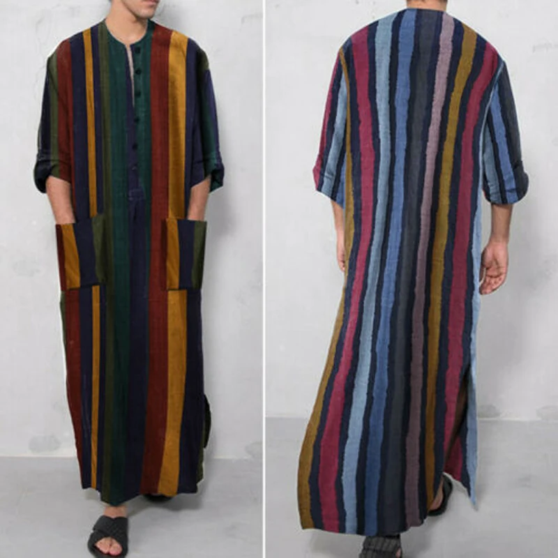 Vintage Mens Saudi Robe Jubba Thobe Islamic Arab Kaftan Short Sleeve Dress With Pockets Muslim Robes Saudi Arabia Dubai Tops