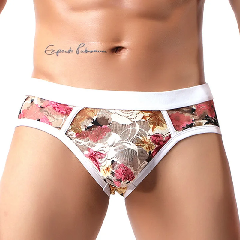

Printed Boxer Brief Man Sexy Lace Underwear Man Transparent Panties Man Bikini Swiming Trunks Male Beach Breathable Boxer Short