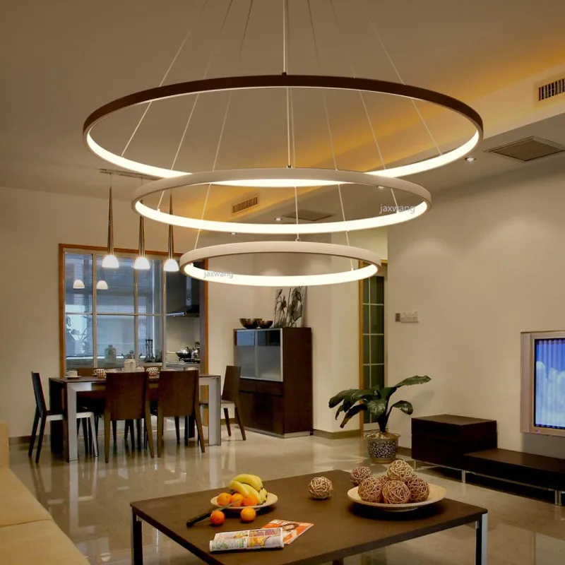 Современный светодиодный подвесной светильник лампа в виде колец белого цвета с