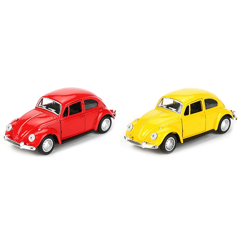 

2x Винтаж Beetle Diecast Отступить модели автомобиля игрушка для Детский подарок декор милые фигурки в красном и желтом цветах
