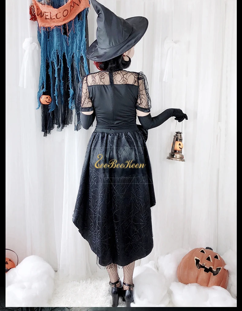 Женский костюм ведьмы на Хэллоуин черное готическое платье-смокинг для косплея |