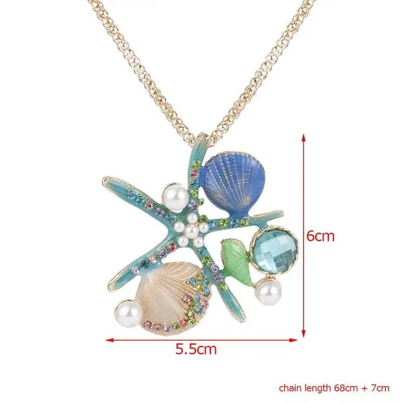 

Bohemia Pendant Necklace Simulated White Pearl Blue Conch Collares Long Shell Starfish Crystal Necklace
