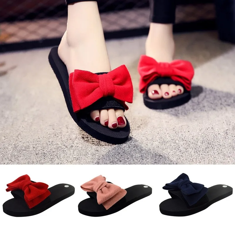 

Beauty Women's Bohemian Bow Summer Flat Slippers Sandals Non-slip Beach Shoes Female slipper