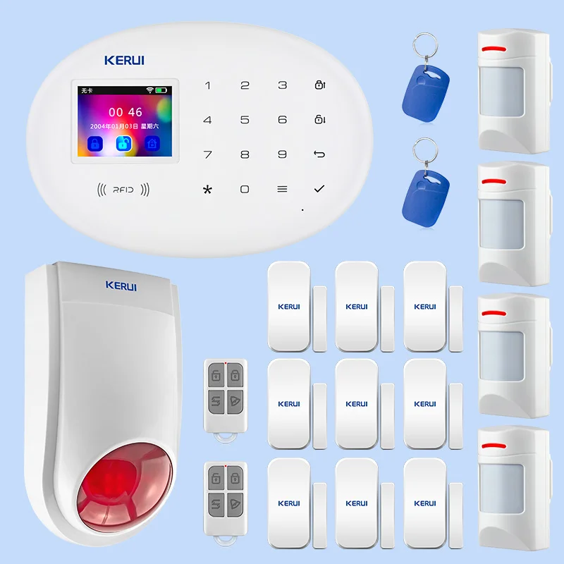 Kit6 KERUI переключаемая языковая Wi-Fi сигнализация W20 беспроводное приложение для домашней безопасности дистанционное управление 2,4 дюймов экран сигнализация комплект фитингов - Цвет: Kit6