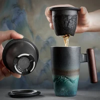 tea cup with ceramic filter handmade tea cup with office cover blue creative retro dehua beautiful glaze cup