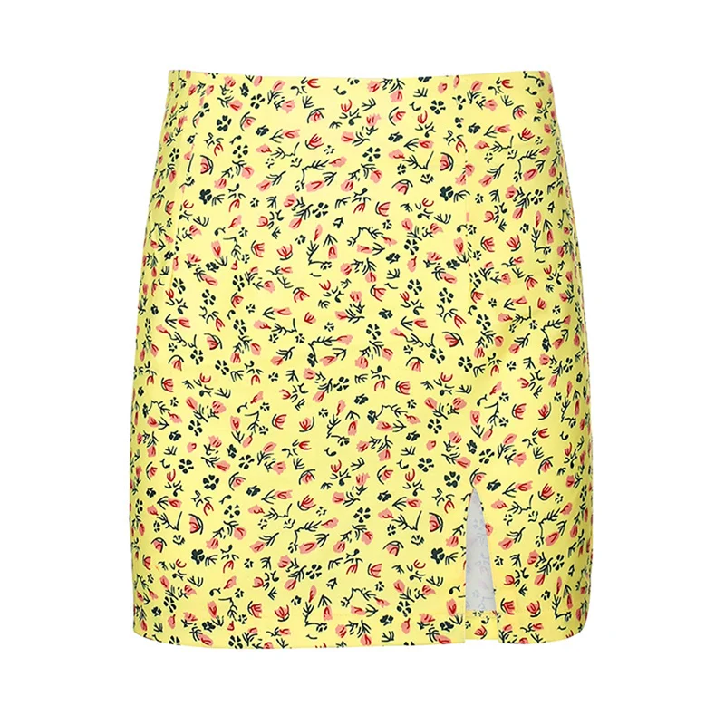 

2021 Summer New Sexy Small Floral Skirt For Ladies High Waist Slim Irregular Ladies Mini Skirt Split-end Hip A-line Skirt Female