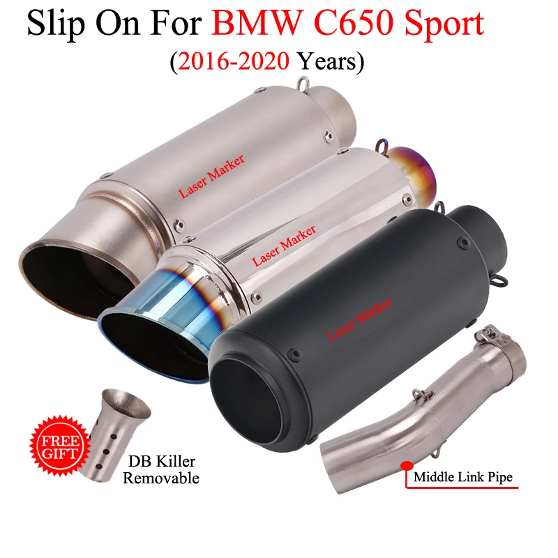 

Slip On For BMW C650 Sport 2016 - 2020 Motorcycle Exhaust Escape Silencer Modified Stainless Steel DB Killer Middle Link Pipe