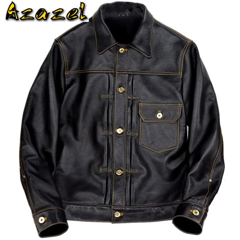 

Мужские куртки в русском стиле, куртка из коровьей кожи, Весенняя тонкая приталенная мужская куртка из натуральной кожи размера плюс XXXXL, па...