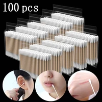 100pcs pack disposable double head cotton swab women makeup cotton buds ear care cleaning wood sticks cleaning remove tools