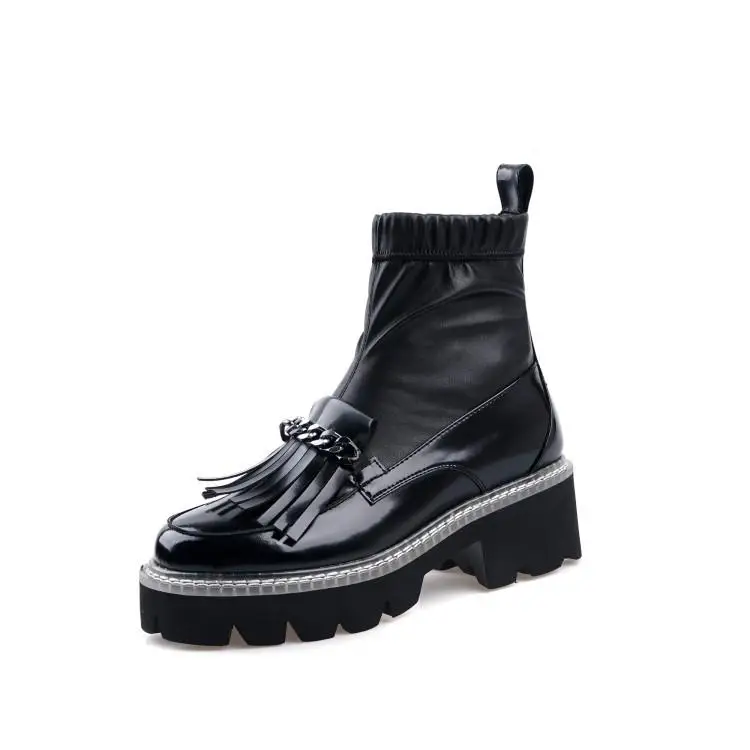 Buono Scarpe/женские ботильоны с металлическими цепочками; полуботинки с эластичными кисточками; черная обувь на платформе в стиле панк; Mujer; женские носки;