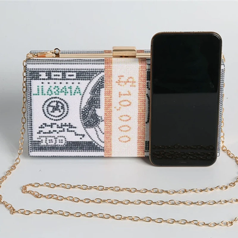 

Vintage Money Clutch Rhinestone Purse Stack of Cash Evening Handbag Shoulder Bag Crossbody Bags for Women Girls