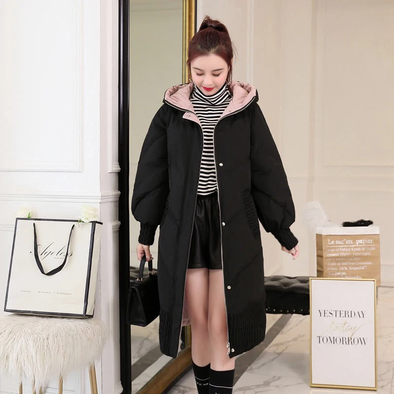 

Plus Size M-4XL Winter Thicken Warm Long Down Coat Casual Hoodded Long Down Zipper Jacket Women Classic Folds Street Outwear