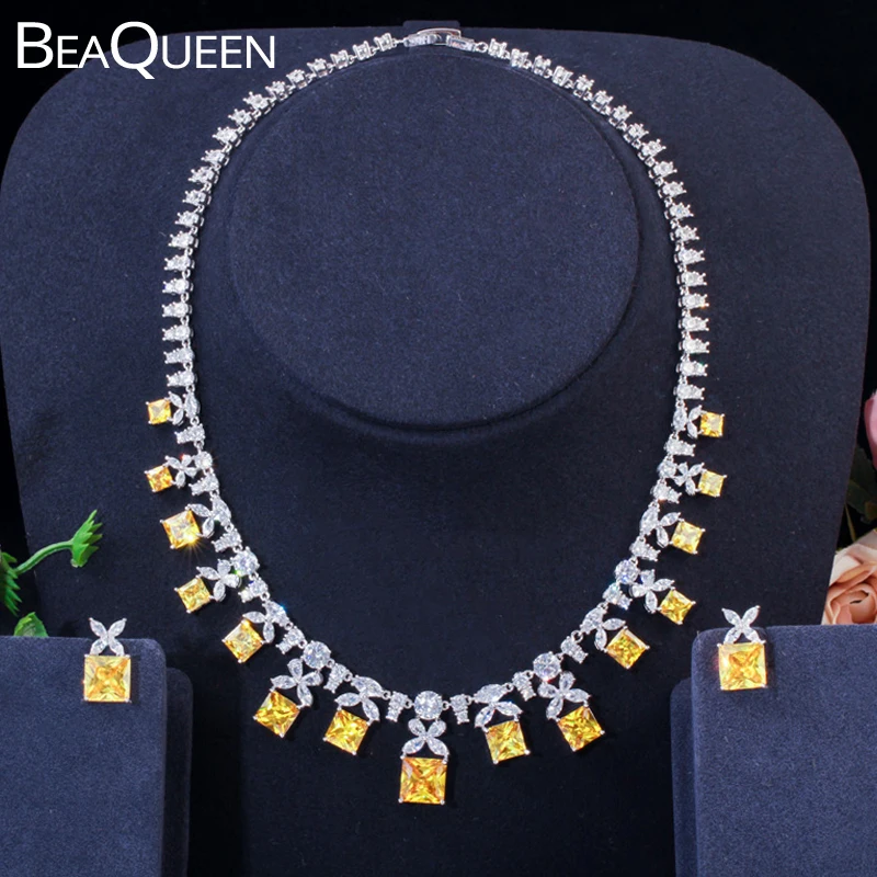 BeaQueen благородный квадратный вырез желтый кубический цирконий эффектное